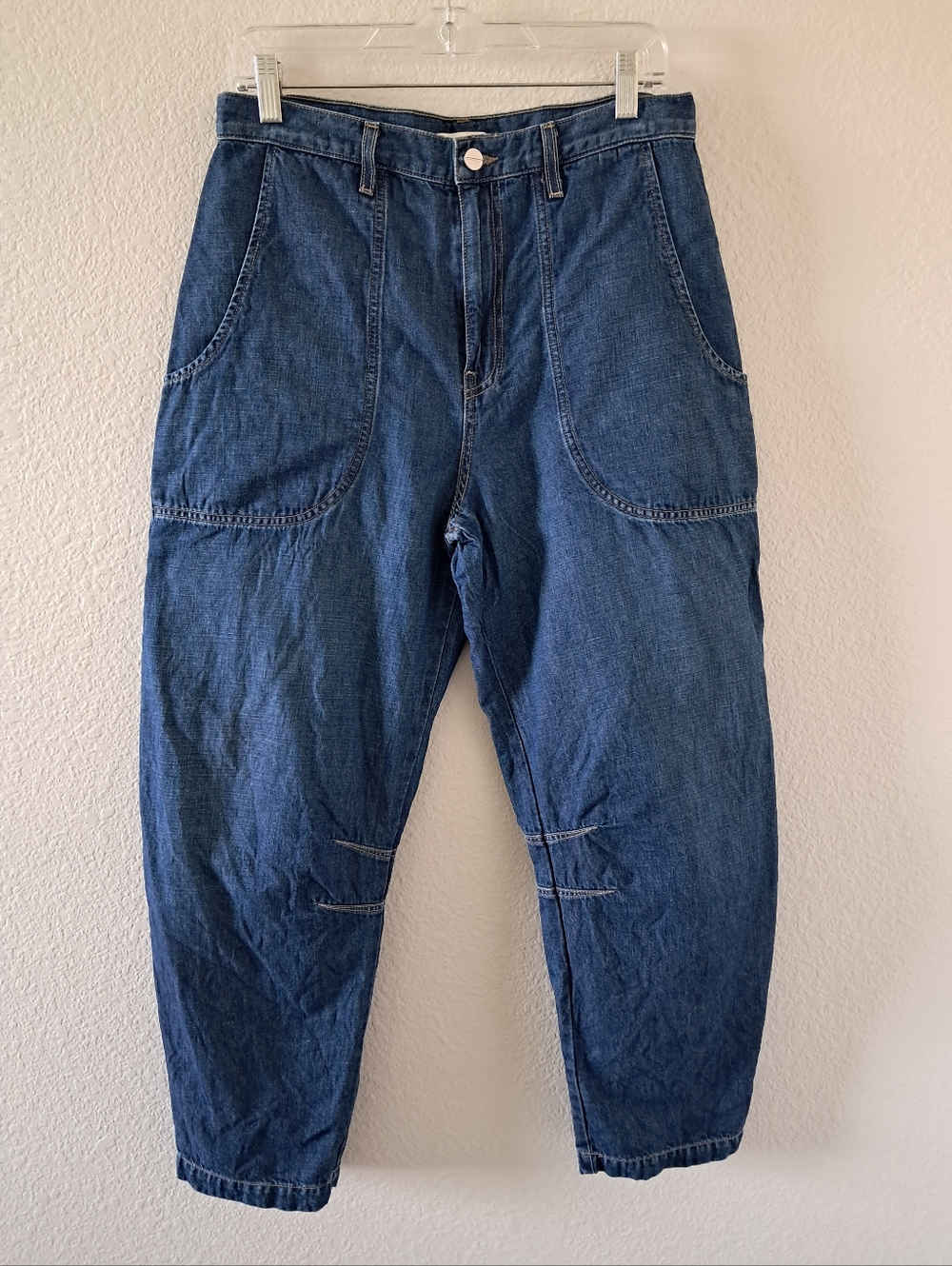 TWP Jetties Barrel Leg Jeans Cotton Linen Blue Size 28 Capsule Contemporary